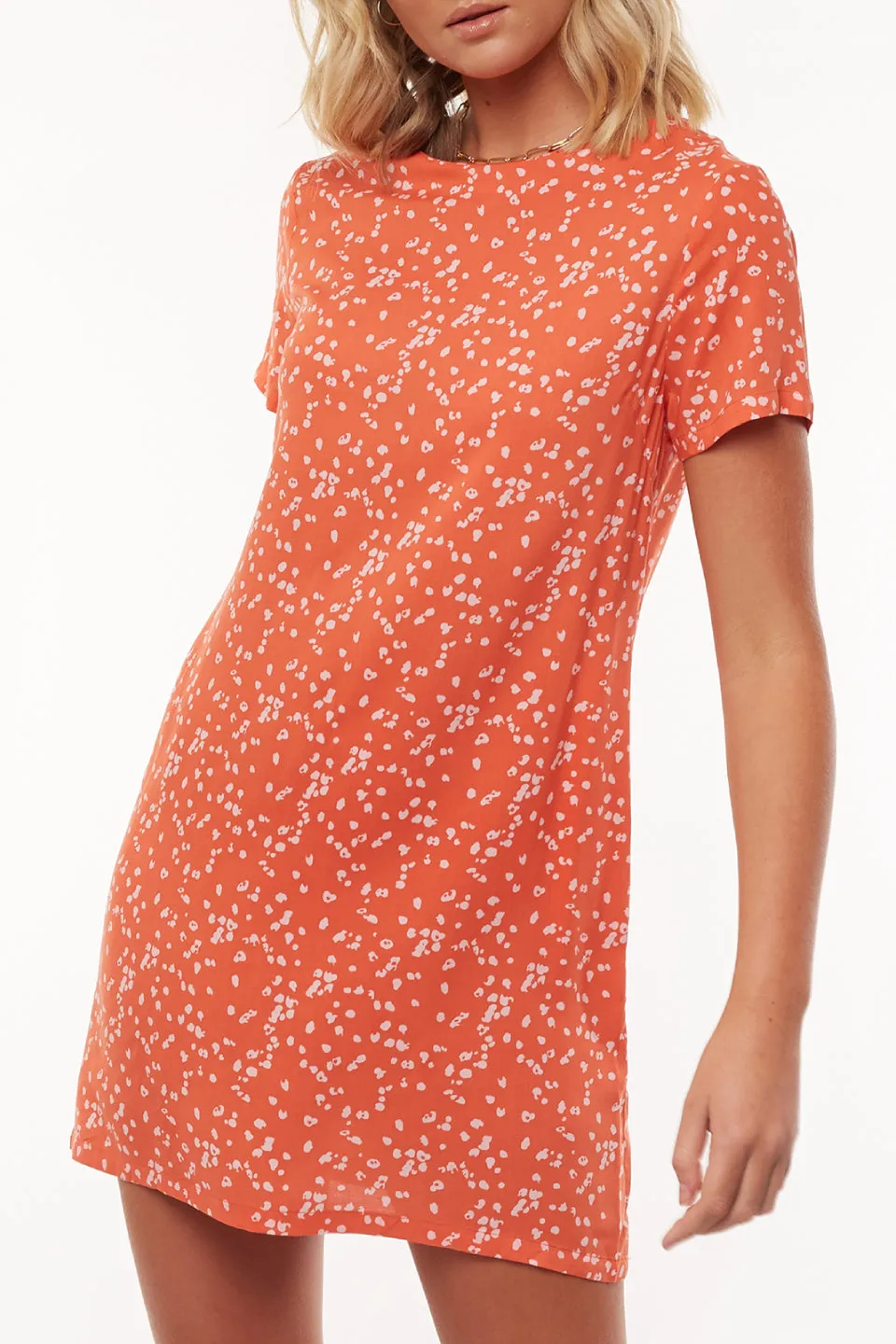 Spring Orange Splatter Shift Dress