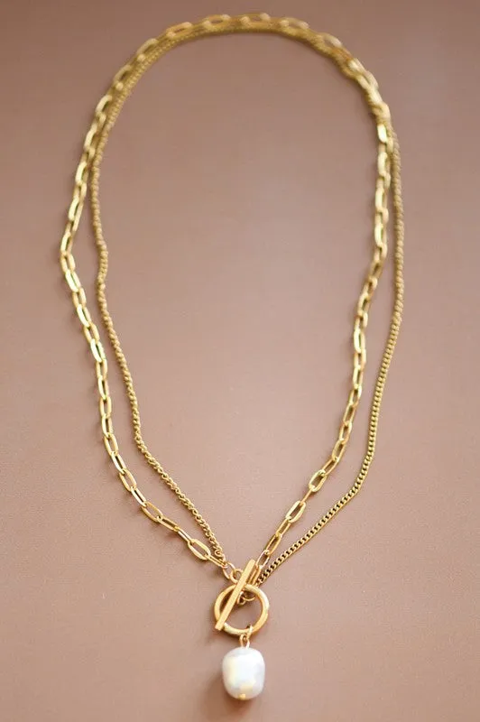 The Andrea Layered Chain Pearl Necklace