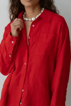 The  Linen Relaxed Shirt - Tomato