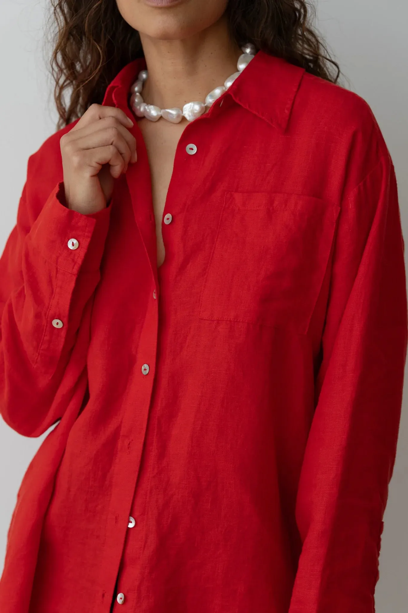 The  Linen Relaxed Shirt - Tomato