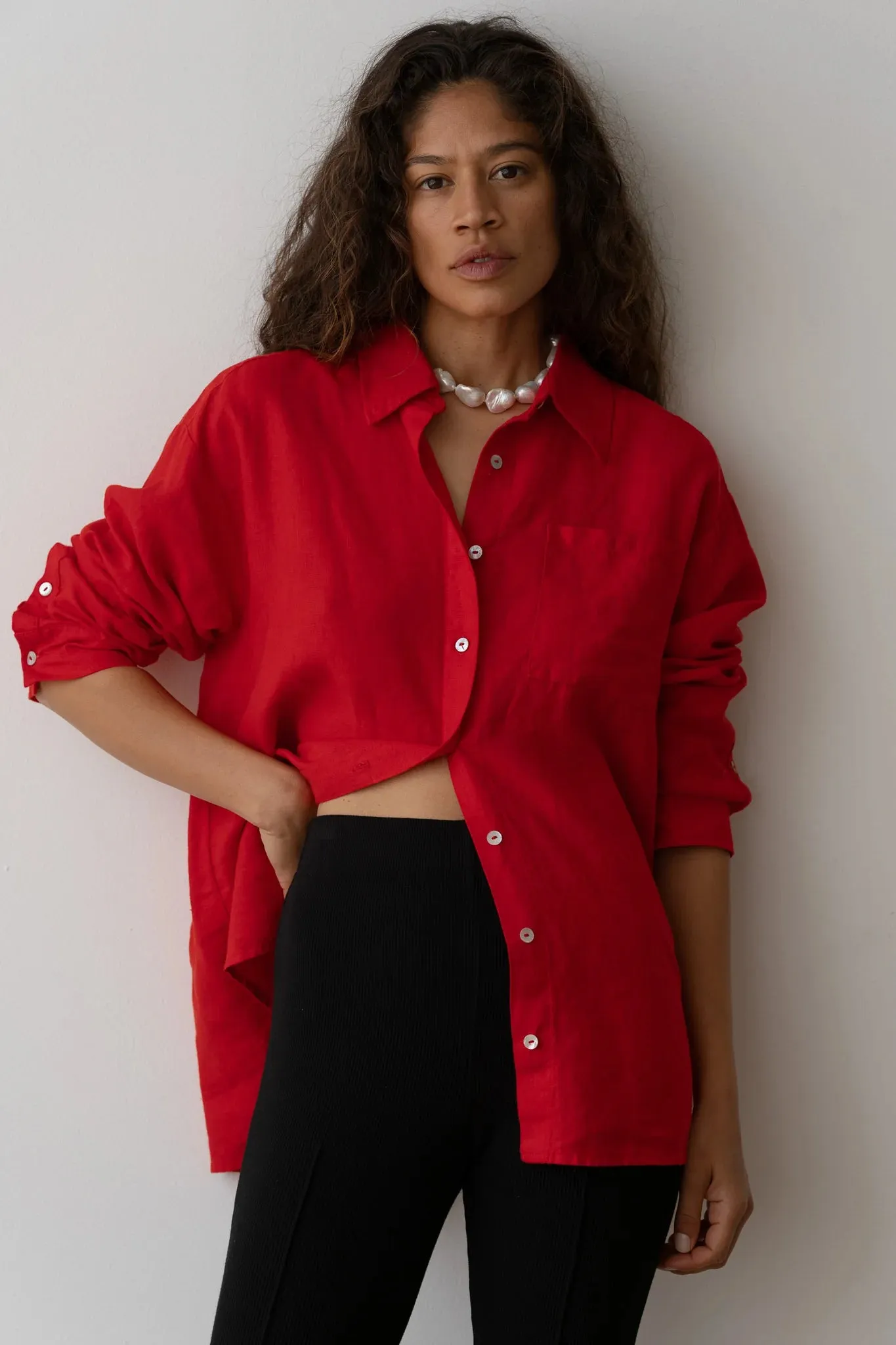 The  Linen Relaxed Shirt - Tomato