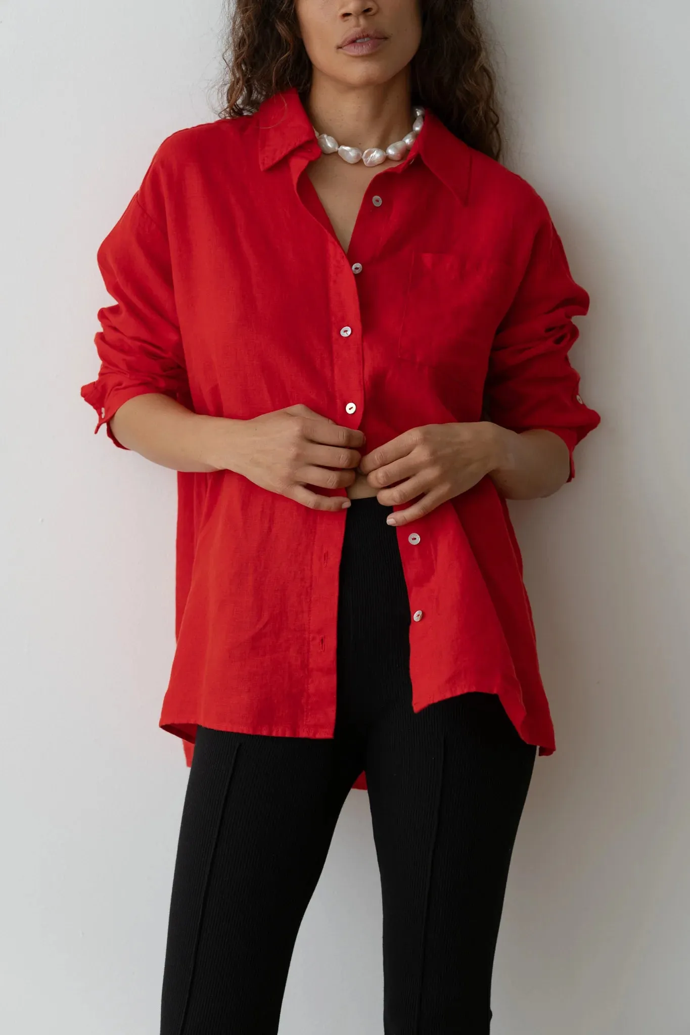 The  Linen Relaxed Shirt - Tomato