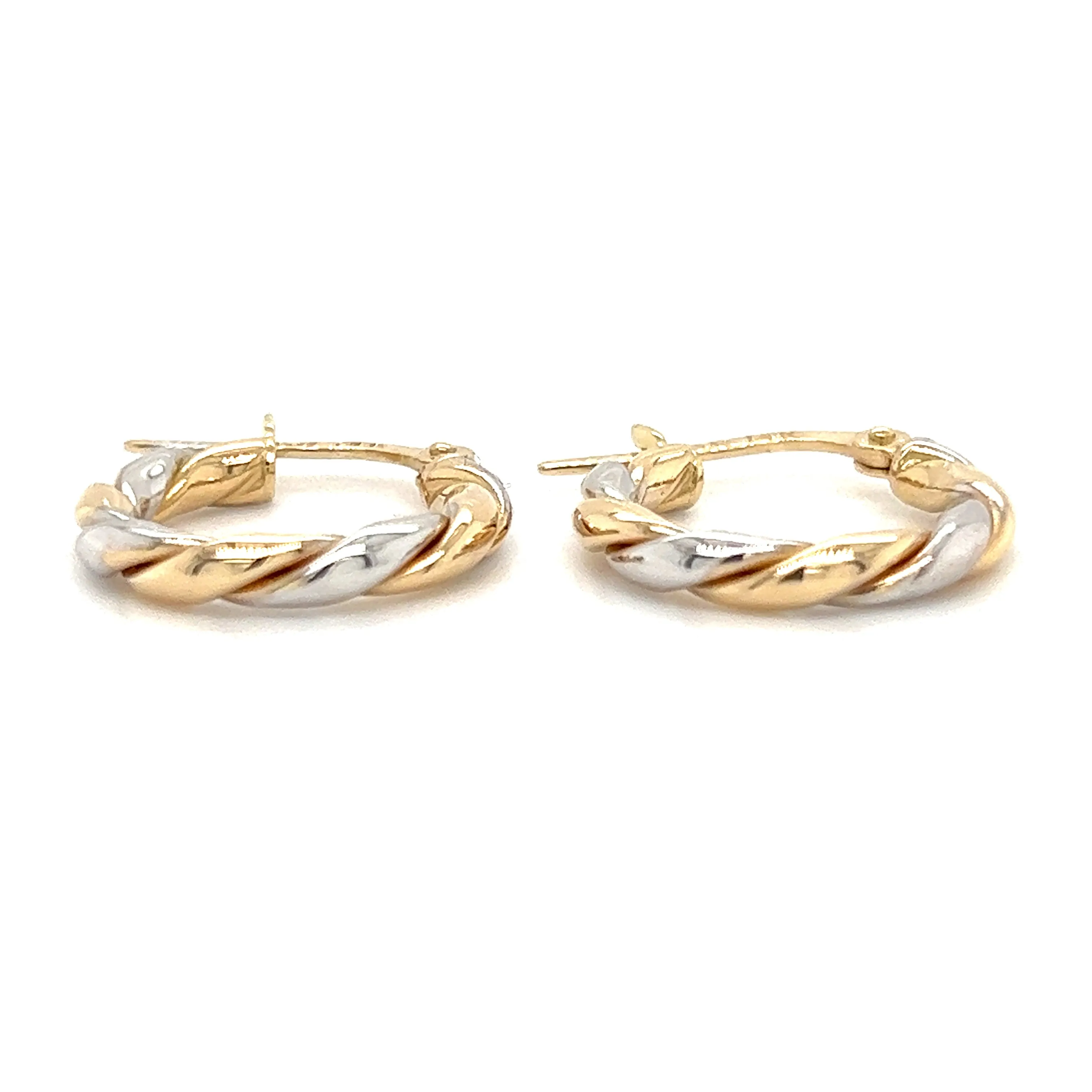 Twisted Hoop 15mm Earrings in 14K White and Yellow Gold