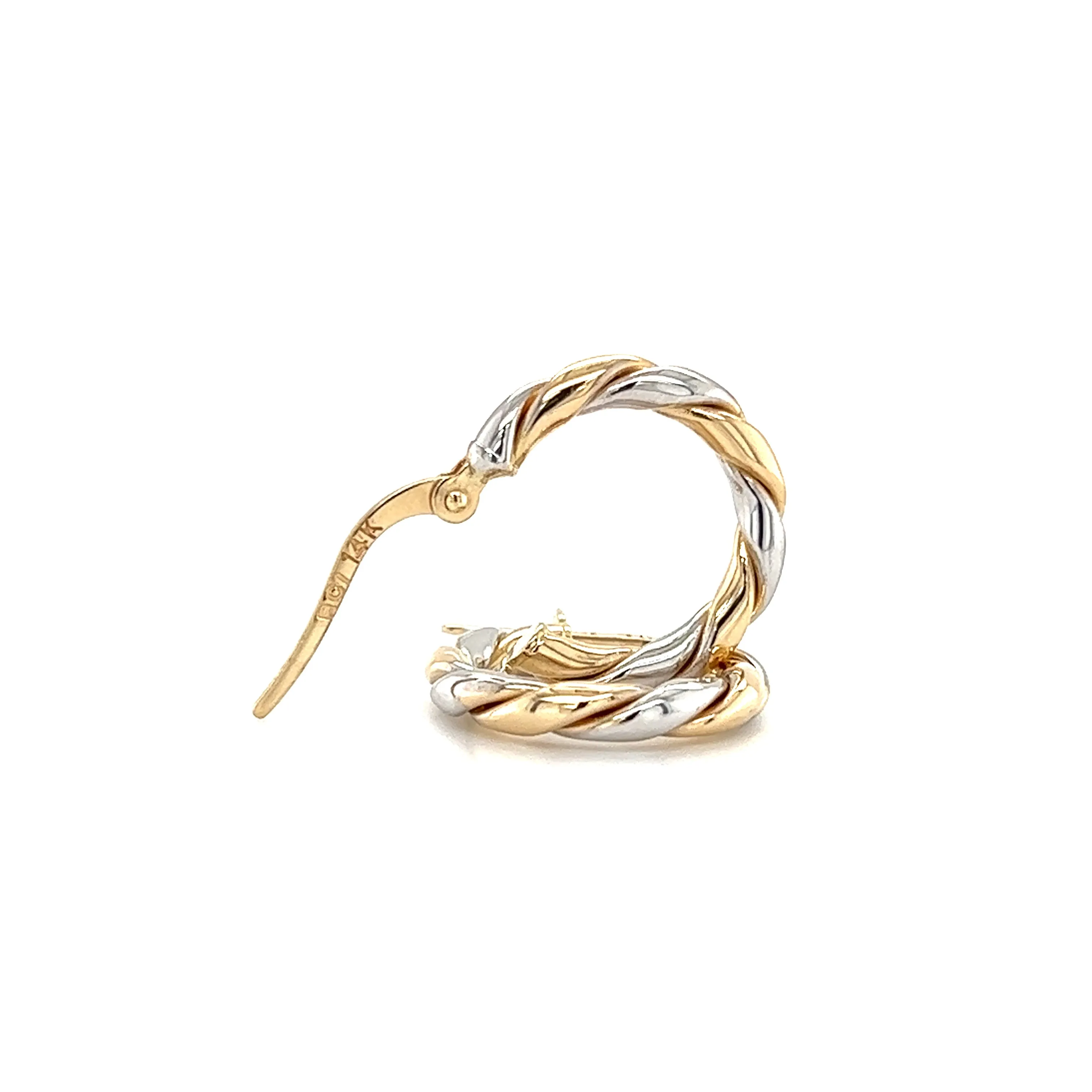 Twisted Hoop 15mm Earrings in 14K White and Yellow Gold