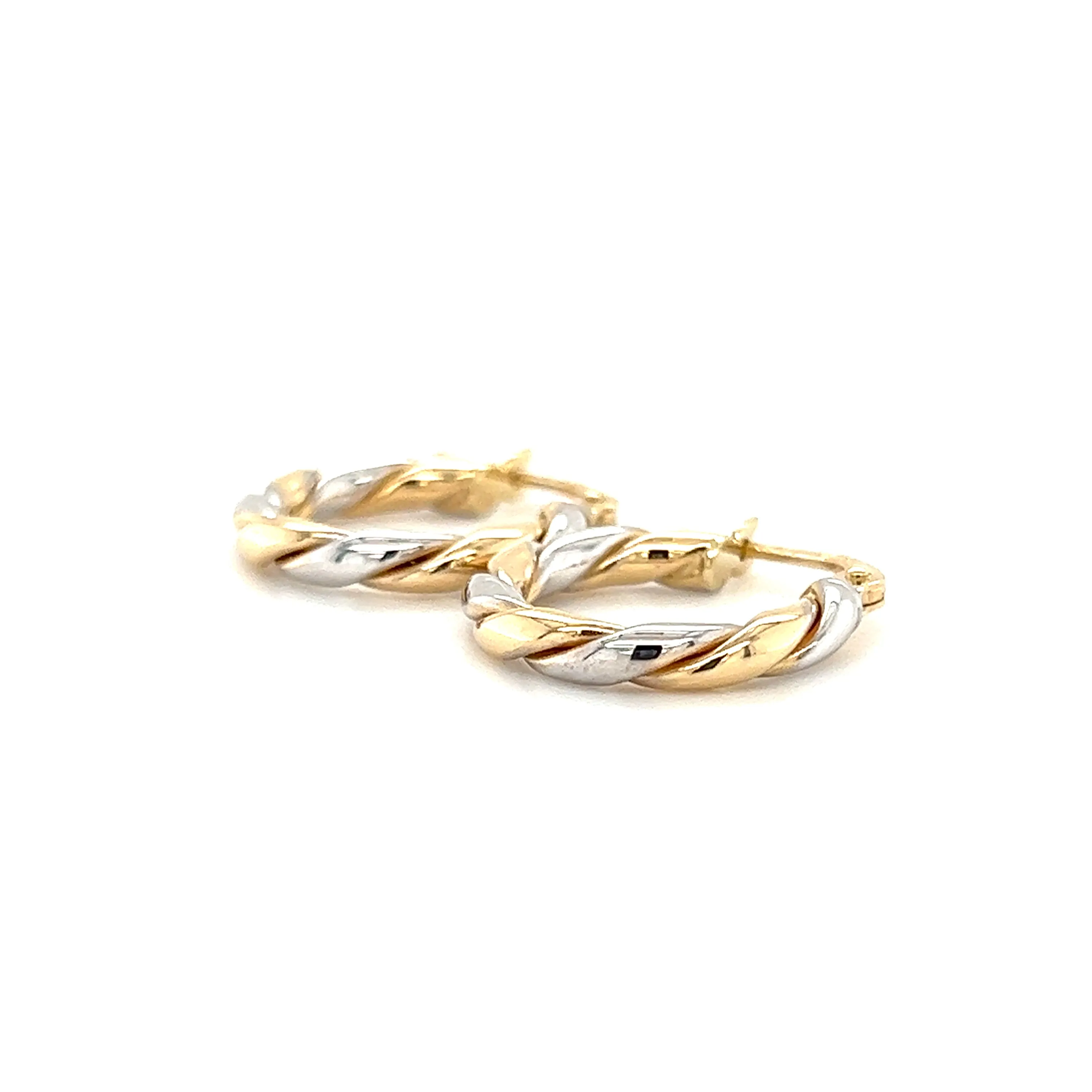 Twisted Hoop 15mm Earrings in 14K White and Yellow Gold