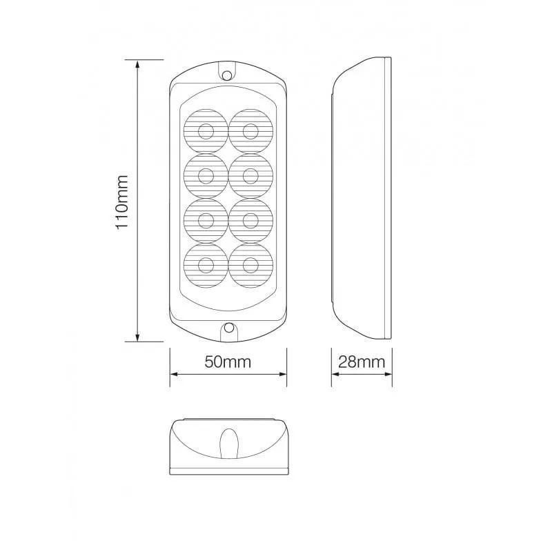 Warning Light 8 LED Amber 12/24V