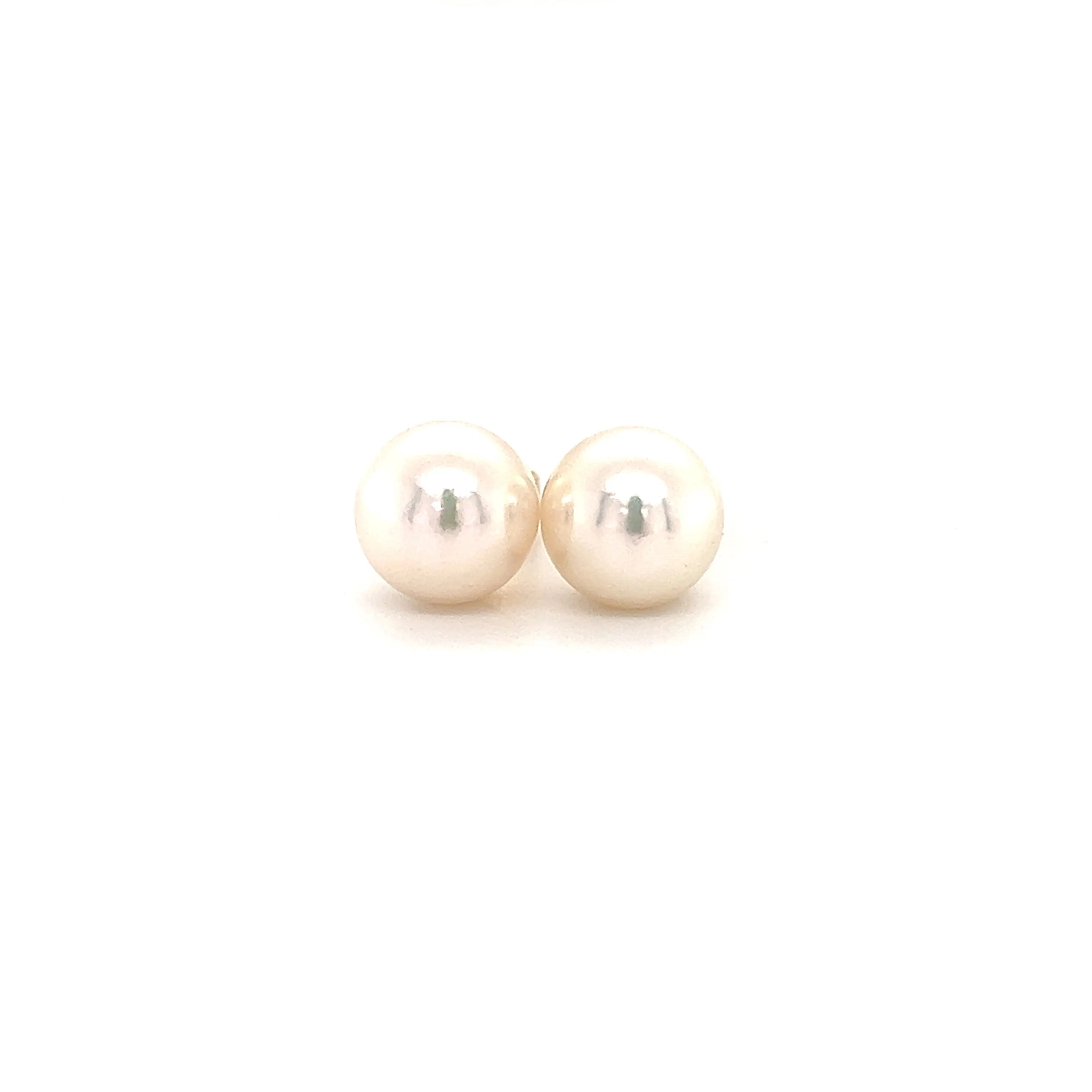 White Pearl Stud 8.5mm Earrings in 14K Yellow Gold