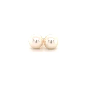 White Pearl Stud 8.5mm Earrings in 14K Yellow Gold