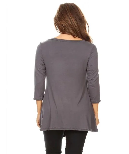 Womens Plus Size Gray Top | High-low Hem Side Button Shirt