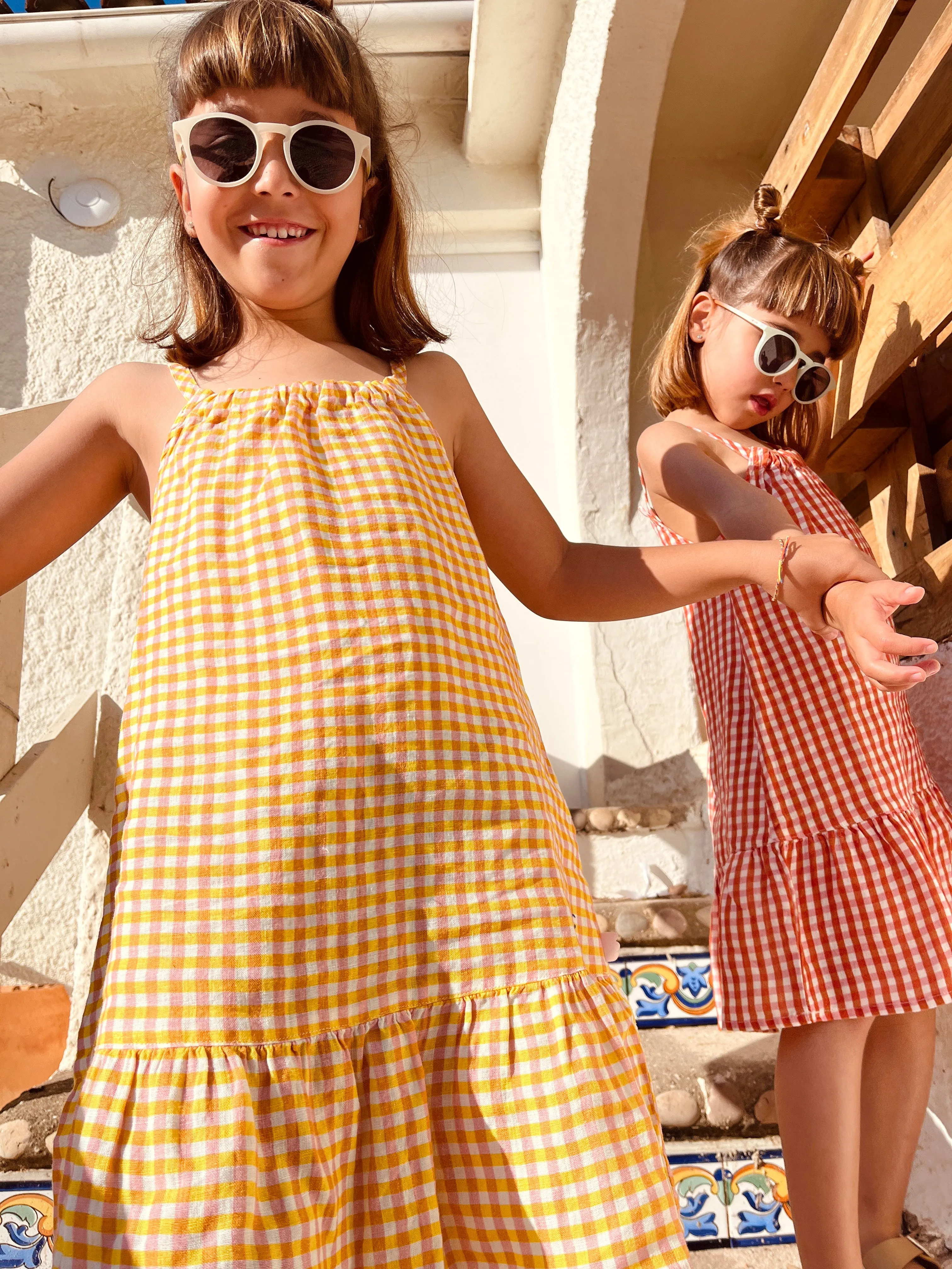 Yellow Gingham Linen Kid Dress